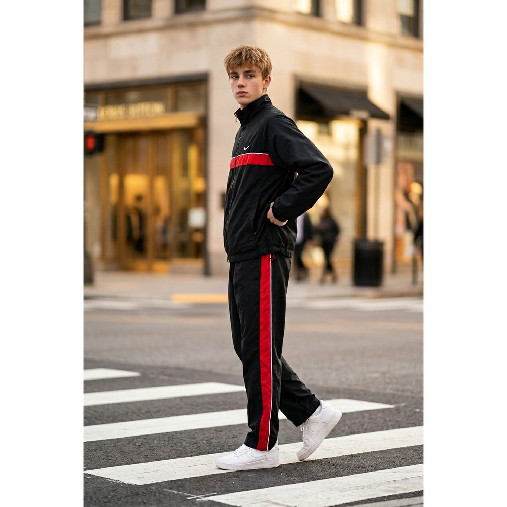 Vintage Nike Tracksuit Black Red Stripe Athletic Sporty Streetwear Men's‎ Size L